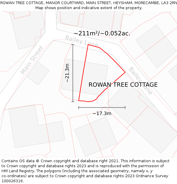 ROWAN TREE COTTAGE, MANOR COURTYARD, MAIN STREET, HEYSHAM, MORECAMBE, LA3 2RN: Plot and title map