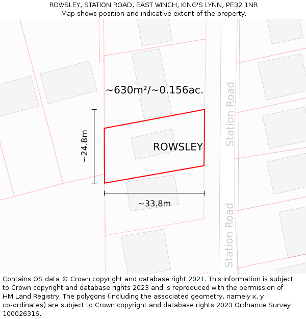 ROWSLEY, STATION ROAD, EAST WINCH, KING'S LYNN, PE32 1NR: Plot and title map