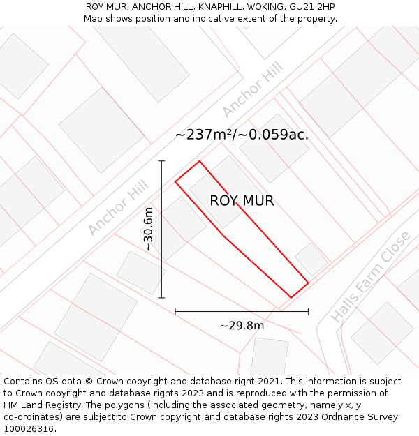 ROY MUR, ANCHOR HILL, KNAPHILL, WOKING, GU21 2HP: Plot and title map