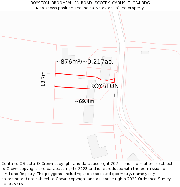 ROYSTON, BROOMFALLEN ROAD, SCOTBY, CARLISLE, CA4 8DG: Plot and title map