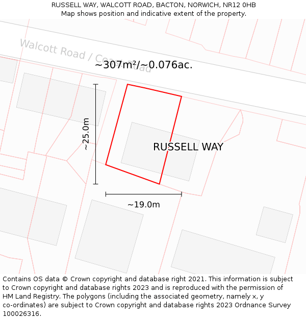RUSSELL WAY, WALCOTT ROAD, BACTON, NORWICH, NR12 0HB: Plot and title map