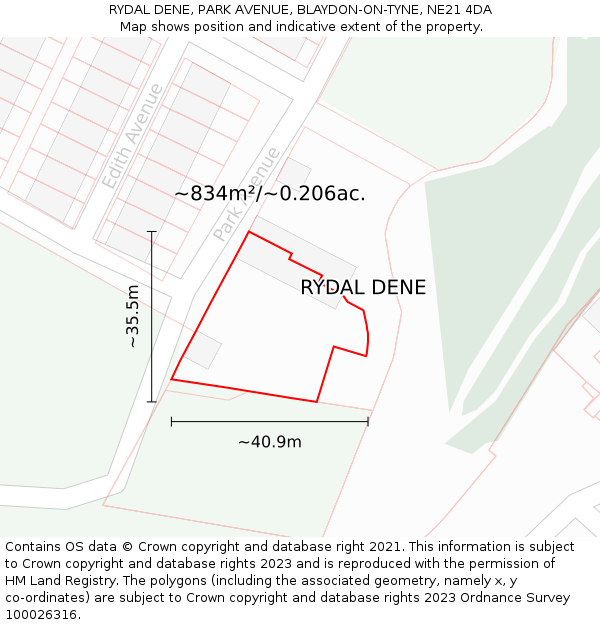 RYDAL DENE, PARK AVENUE, BLAYDON-ON-TYNE, NE21 4DA: Plot and title map