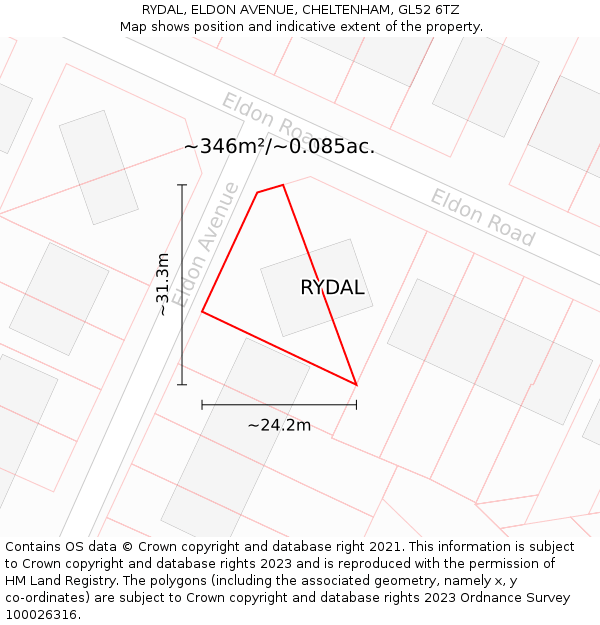 RYDAL, ELDON AVENUE, CHELTENHAM, GL52 6TZ: Plot and title map