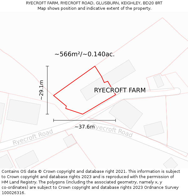 RYECROFT FARM, RYECROFT ROAD, GLUSBURN, KEIGHLEY, BD20 8RT: Plot and title map