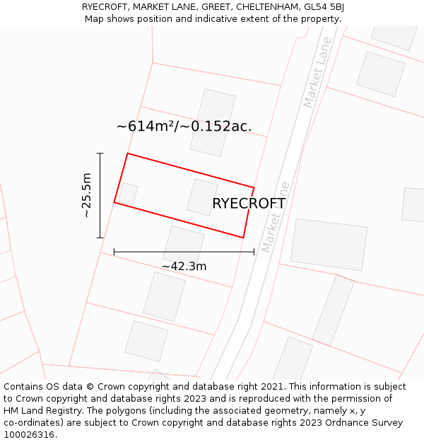 RYECROFT, MARKET LANE, GREET, CHELTENHAM, GL54 5BJ: Plot and title map