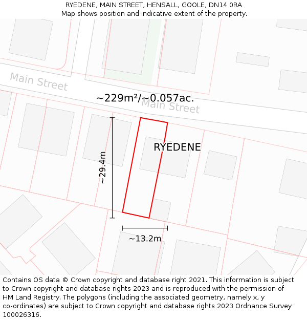 RYEDENE, MAIN STREET, HENSALL, GOOLE, DN14 0RA: Plot and title map