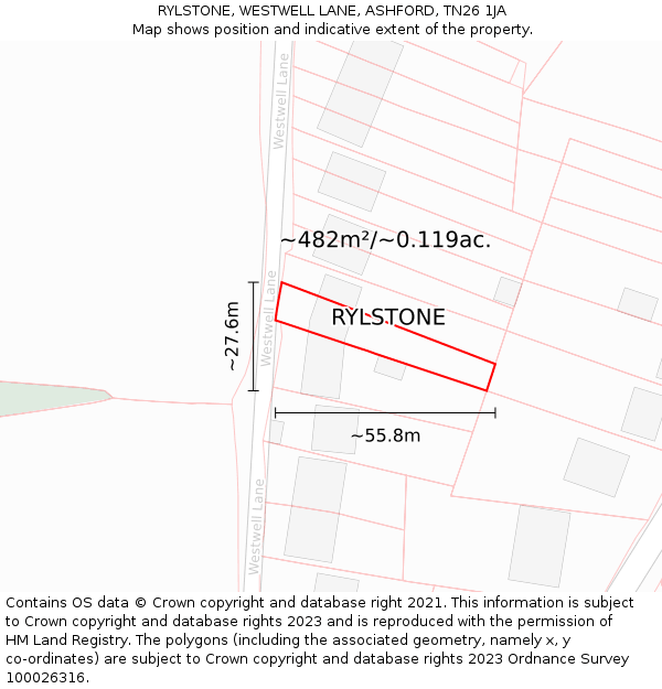 RYLSTONE, WESTWELL LANE, ASHFORD, TN26 1JA: Plot and title map