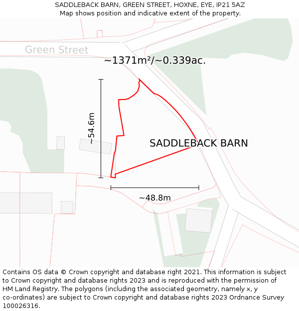 SADDLEBACK BARN, GREEN STREET, HOXNE, EYE, IP21 5AZ: Plot and title map