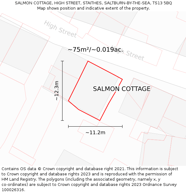 SALMON COTTAGE, HIGH STREET, STAITHES, SALTBURN-BY-THE-SEA, TS13 5BQ: Plot and title map