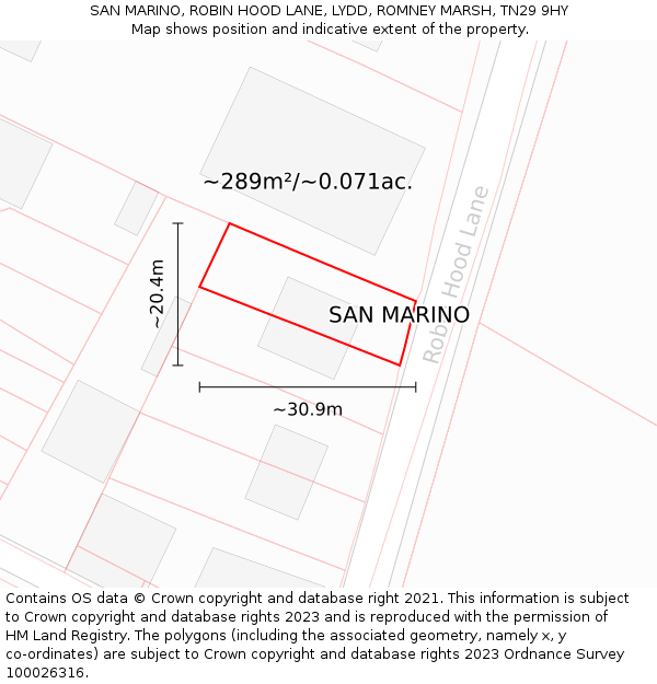 SAN MARINO, ROBIN HOOD LANE, LYDD, ROMNEY MARSH, TN29 9HY: Plot and title map