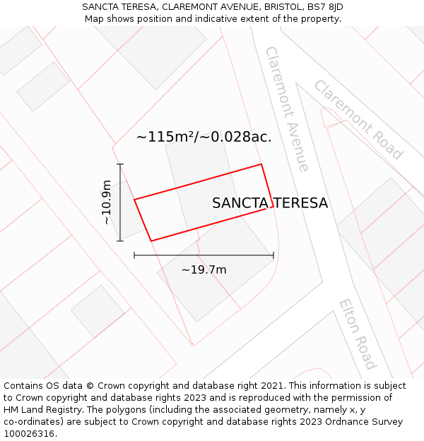 SANCTA TERESA, CLAREMONT AVENUE, BRISTOL, BS7 8JD: Plot and title map