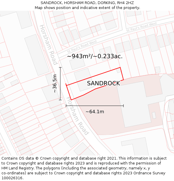 SANDROCK, HORSHAM ROAD, DORKING, RH4 2HZ: Plot and title map
