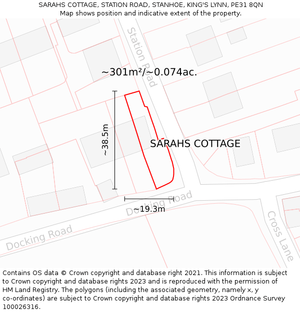 SARAHS COTTAGE, STATION ROAD, STANHOE, KING'S LYNN, PE31 8QN: Plot and title map