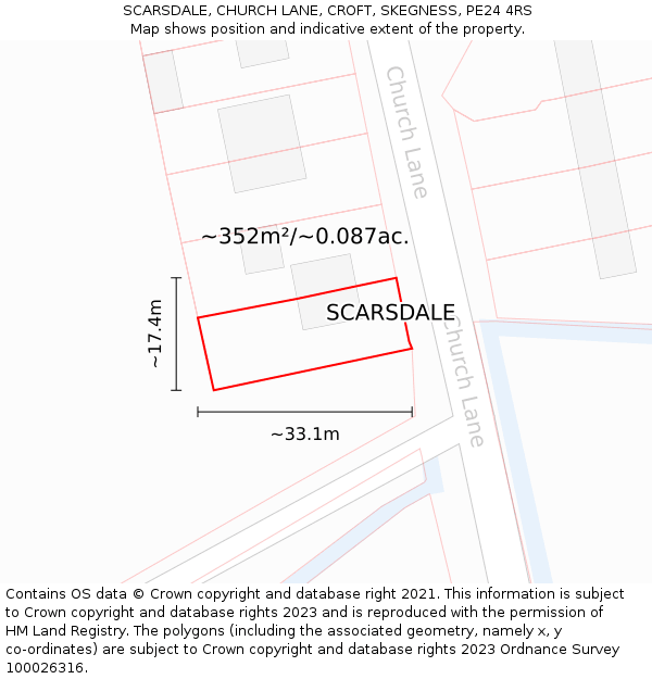 SCARSDALE, CHURCH LANE, CROFT, SKEGNESS, PE24 4RS: Plot and title map