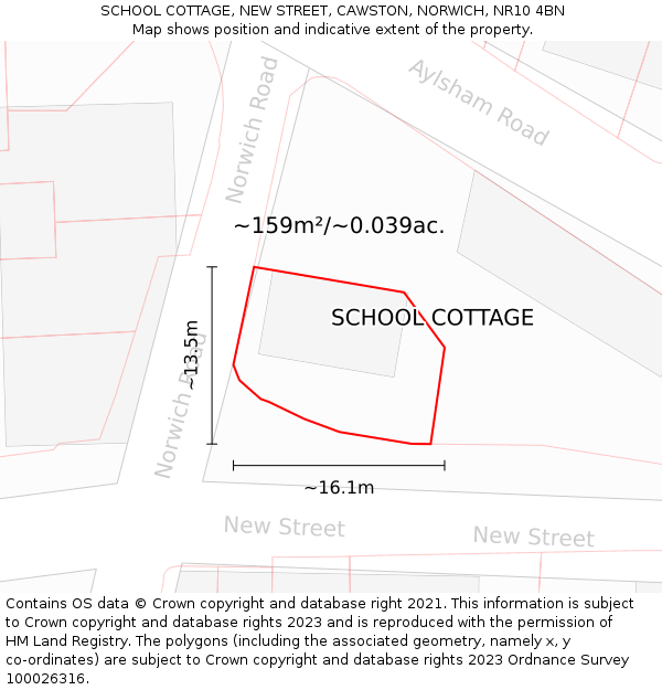 SCHOOL COTTAGE, NEW STREET, CAWSTON, NORWICH, NR10 4BN: Plot and title map