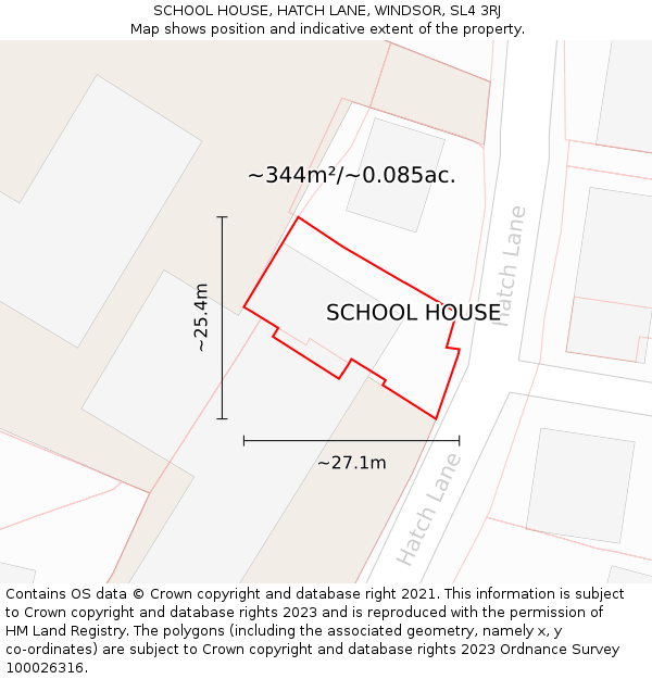SCHOOL HOUSE, HATCH LANE, WINDSOR, SL4 3RJ: Plot and title map
