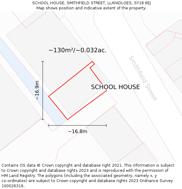 SCHOOL HOUSE, SMITHFIELD STREET, LLANIDLOES, SY18 6EJ: Plot and title map