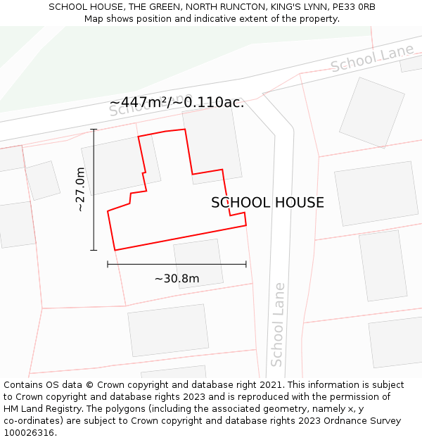SCHOOL HOUSE, THE GREEN, NORTH RUNCTON, KING'S LYNN, PE33 0RB: Plot and title map