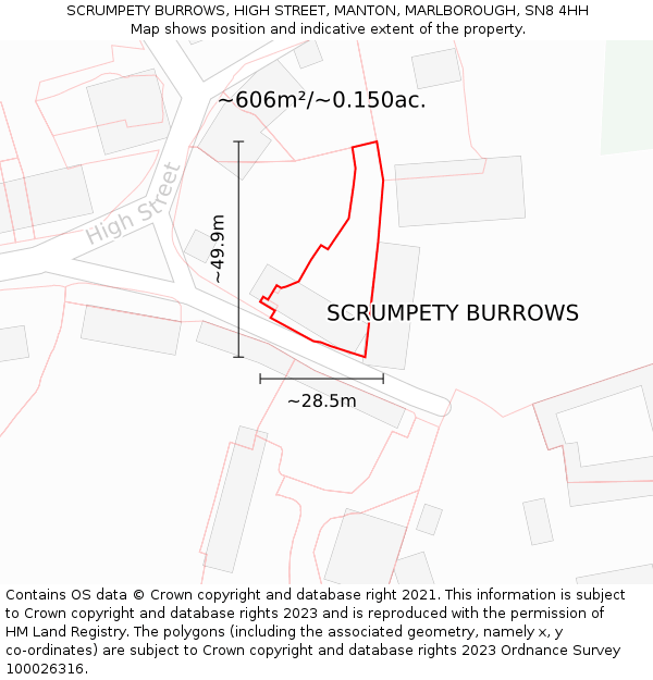 SCRUMPETY BURROWS, HIGH STREET, MANTON, MARLBOROUGH, SN8 4HH: Plot and title map