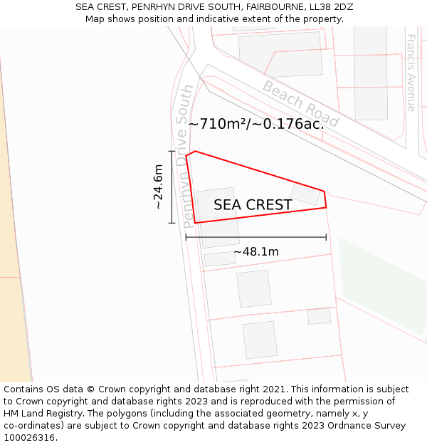 SEA CREST, PENRHYN DRIVE SOUTH, FAIRBOURNE, LL38 2DZ: Plot and title map