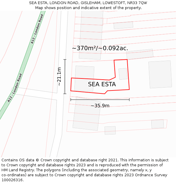 SEA ESTA, LONDON ROAD, GISLEHAM, LOWESTOFT, NR33 7QW: Plot and title map
