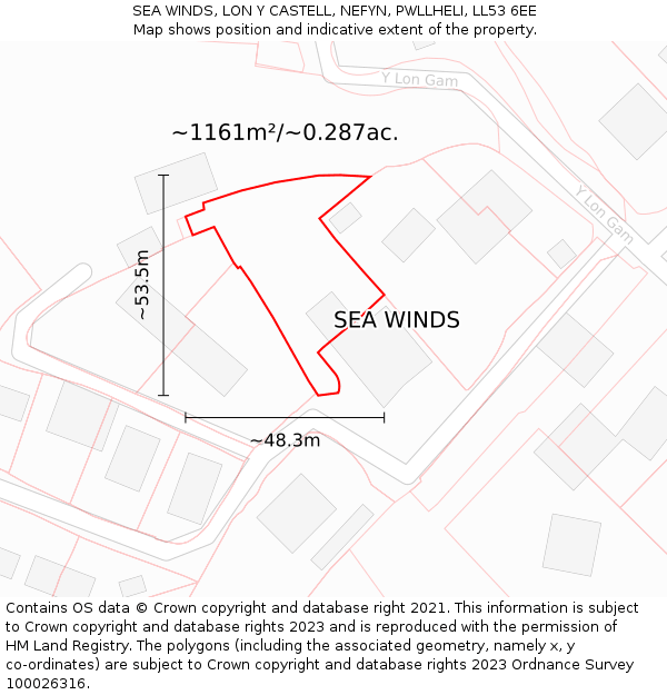 SEA WINDS, LON Y CASTELL, NEFYN, PWLLHELI, LL53 6EE: Plot and title map