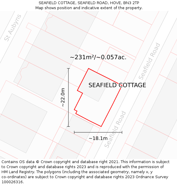 SEAFIELD COTTAGE, SEAFIELD ROAD, HOVE, BN3 2TP: Plot and title map