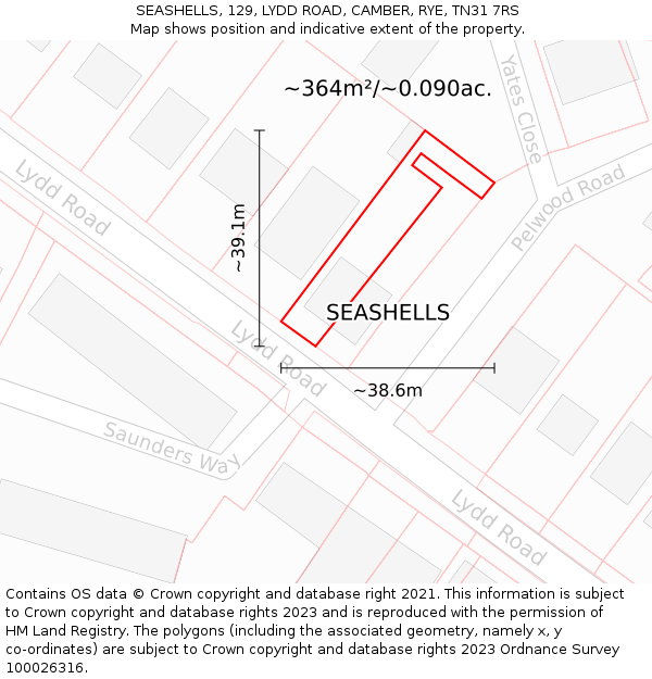 SEASHELLS, 129, LYDD ROAD, CAMBER, RYE, TN31 7RS: Plot and title map