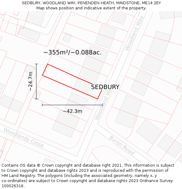 SEDBURY, WOODLAND WAY, PENENDEN HEATH, MAIDSTONE, ME14 2EY: Plot and title map