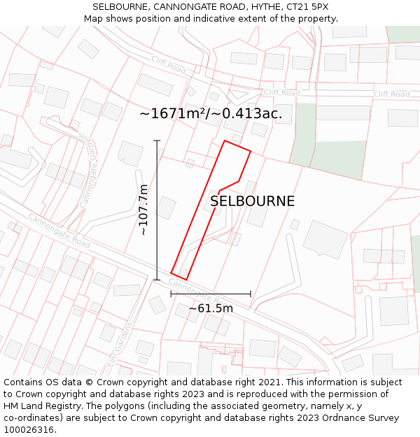 SELBOURNE, CANNONGATE ROAD, HYTHE, CT21 5PX: Plot and title map
