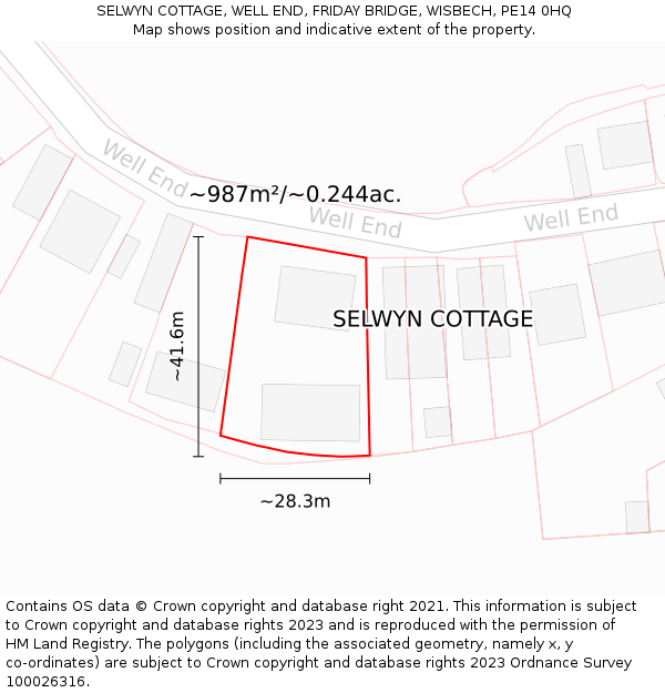 SELWYN COTTAGE, WELL END, FRIDAY BRIDGE, WISBECH, PE14 0HQ: Plot and title map