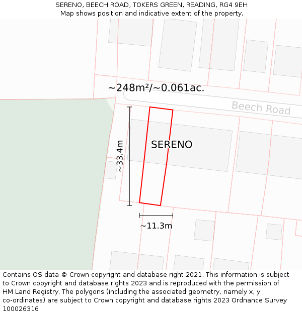 SERENO, BEECH ROAD, TOKERS GREEN, READING, RG4 9EH: Plot and title map