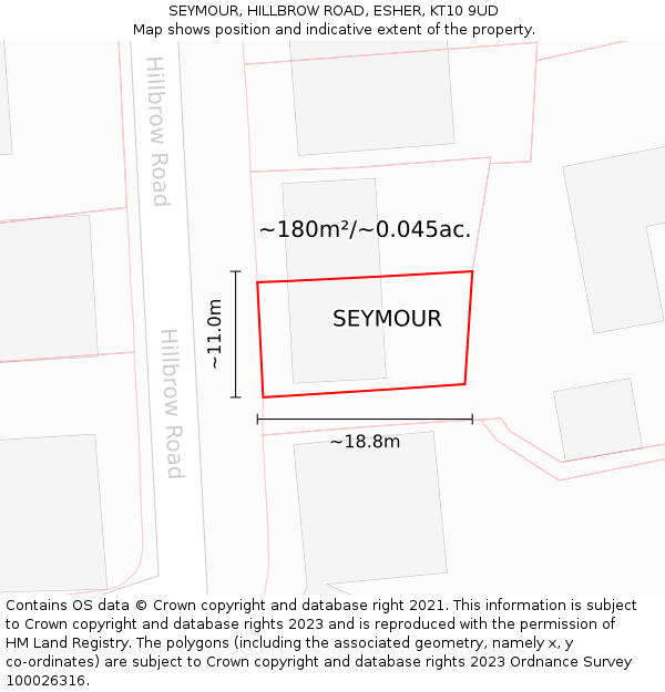 SEYMOUR, HILLBROW ROAD, ESHER, KT10 9UD: Plot and title map