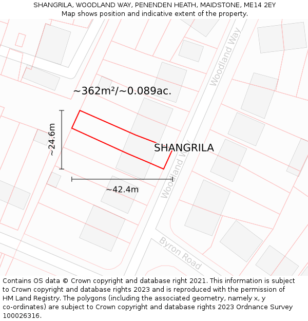SHANGRILA, WOODLAND WAY, PENENDEN HEATH, MAIDSTONE, ME14 2EY: Plot and title map