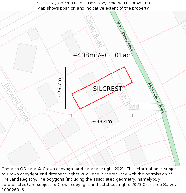 SILCREST, CALVER ROAD, BASLOW, BAKEWELL, DE45 1RR: Plot and title map