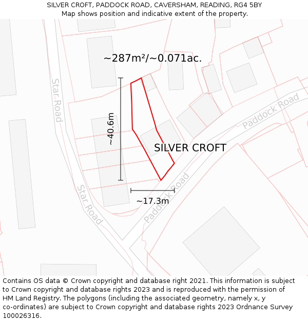 SILVER CROFT, PADDOCK ROAD, CAVERSHAM, READING, RG4 5BY: Plot and title map