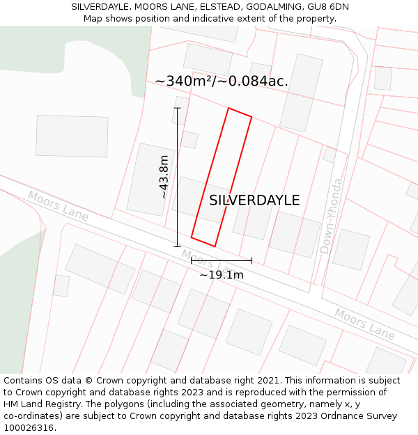 SILVERDAYLE, MOORS LANE, ELSTEAD, GODALMING, GU8 6DN: Plot and title map