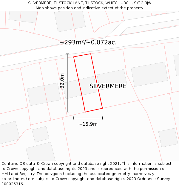 SILVERMERE, TILSTOCK LANE, TILSTOCK, WHITCHURCH, SY13 3JW: Plot and title map