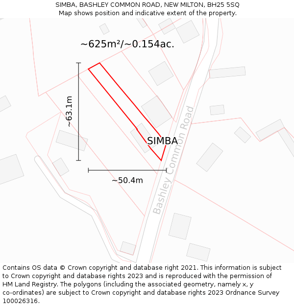 SIMBA, BASHLEY COMMON ROAD, NEW MILTON, BH25 5SQ: Plot and title map