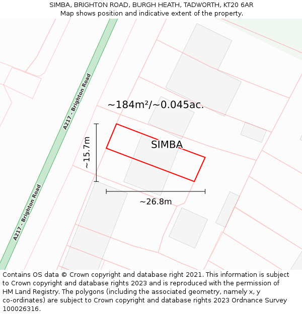 SIMBA, BRIGHTON ROAD, BURGH HEATH, TADWORTH, KT20 6AR: Plot and title map