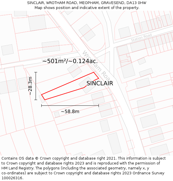 SINCLAIR, WROTHAM ROAD, MEOPHAM, GRAVESEND, DA13 0HW: Plot and title map
