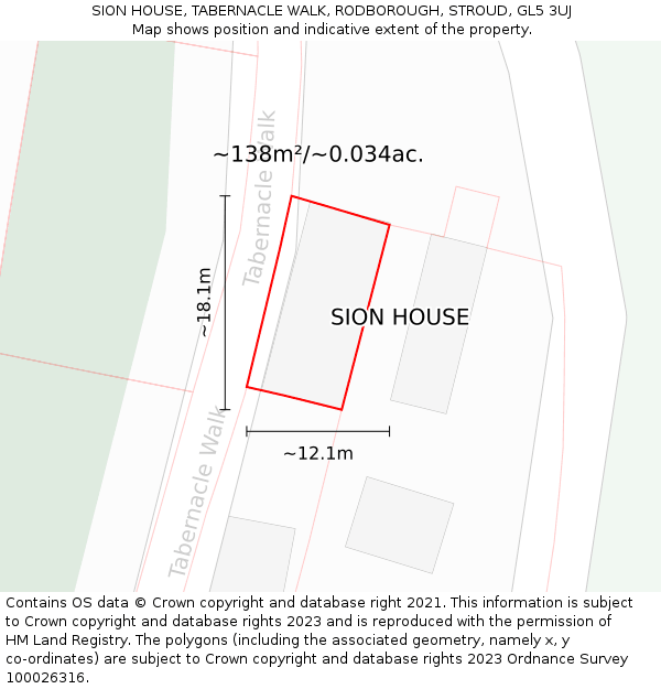 SION HOUSE, TABERNACLE WALK, RODBOROUGH, STROUD, GL5 3UJ: Plot and title map