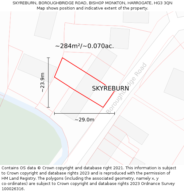 SKYREBURN, BOROUGHBRIDGE ROAD, BISHOP MONKTON, HARROGATE, HG3 3QN: Plot and title map