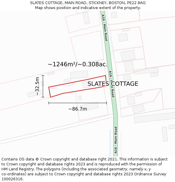 SLATES COTTAGE, MAIN ROAD, STICKNEY, BOSTON, PE22 8AG: Plot and title map