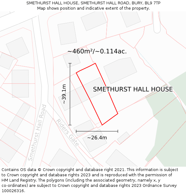 SMETHURST HALL HOUSE, SMETHURST HALL ROAD, BURY, BL9 7TP: Plot and title map