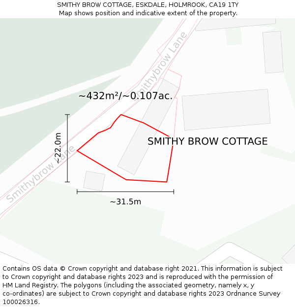 SMITHY BROW COTTAGE, ESKDALE, HOLMROOK, CA19 1TY: Plot and title map