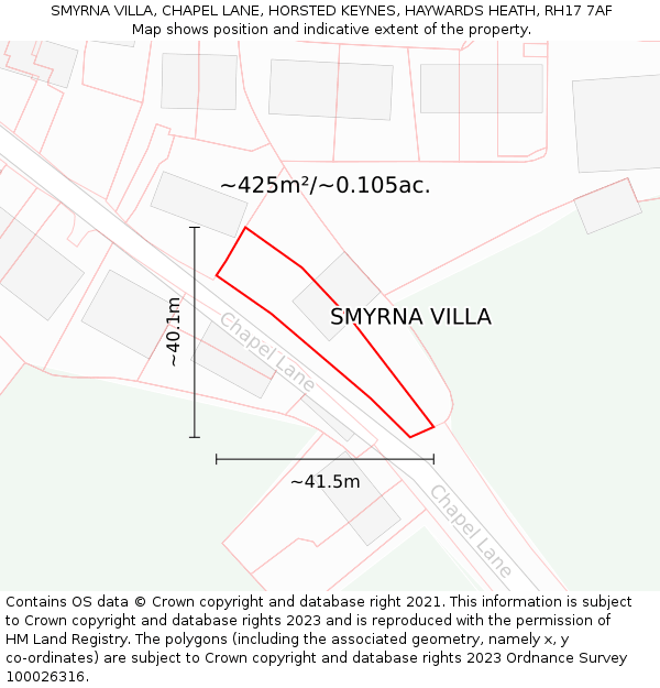 SMYRNA VILLA, CHAPEL LANE, HORSTED KEYNES, HAYWARDS HEATH, RH17 7AF: Plot and title map