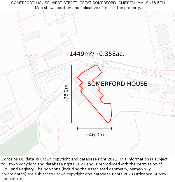 SOMERFORD HOUSE, WEST STREET, GREAT SOMERFORD, CHIPPENHAM, SN15 5EH: Plot and title map