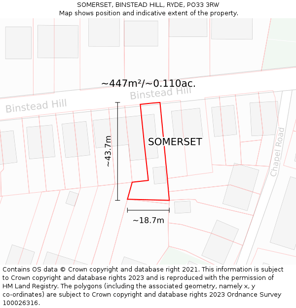 SOMERSET, BINSTEAD HILL, RYDE, PO33 3RW: Plot and title map