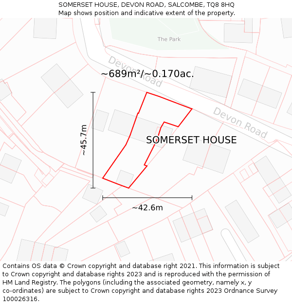 SOMERSET HOUSE, DEVON ROAD, SALCOMBE, TQ8 8HQ: Plot and title map